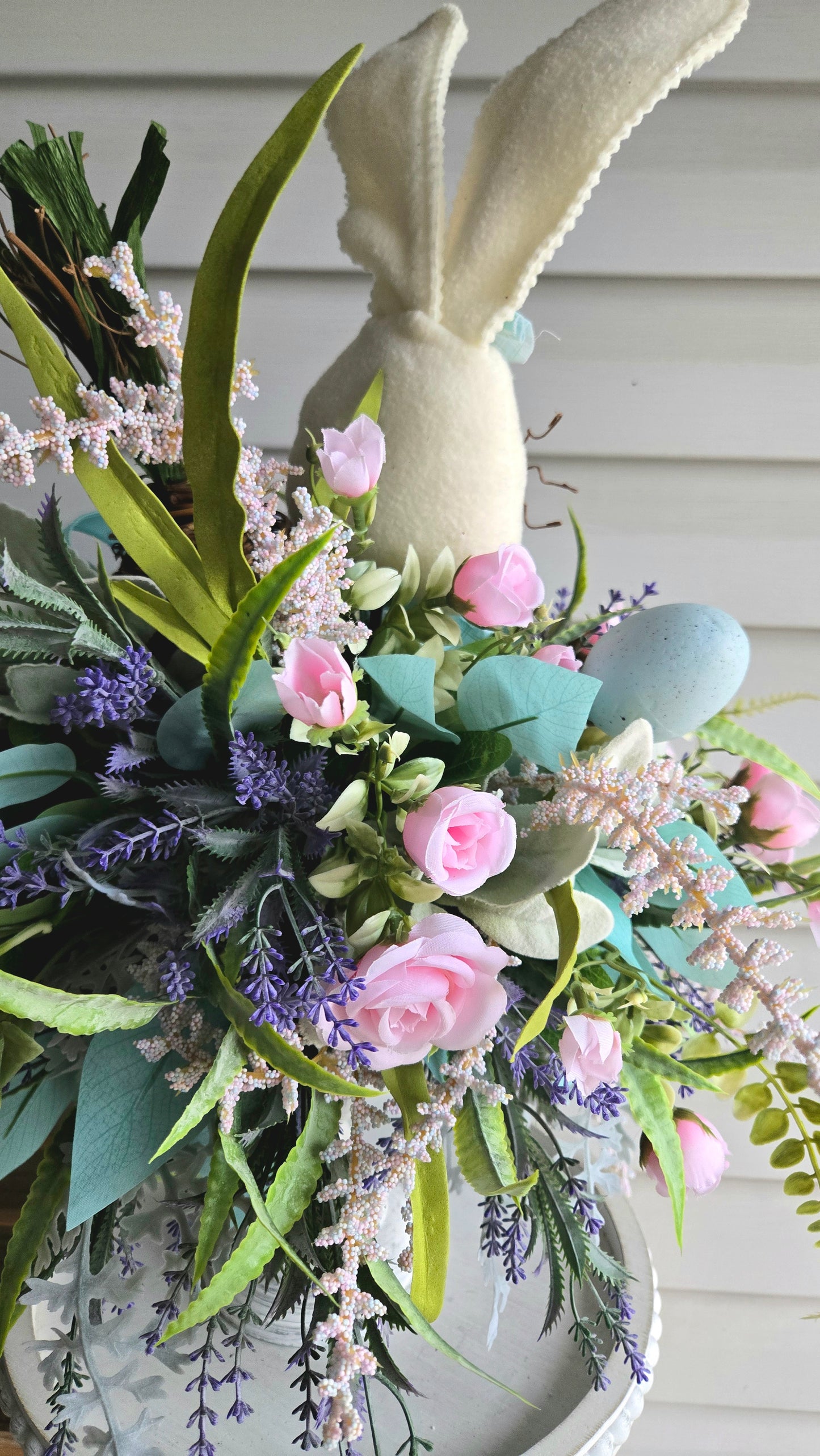 Easter Bunny Candlestick Arrangement | Spring Floral Centerpiece | Pastel Easter Decor | Tabletop Easter Decoration