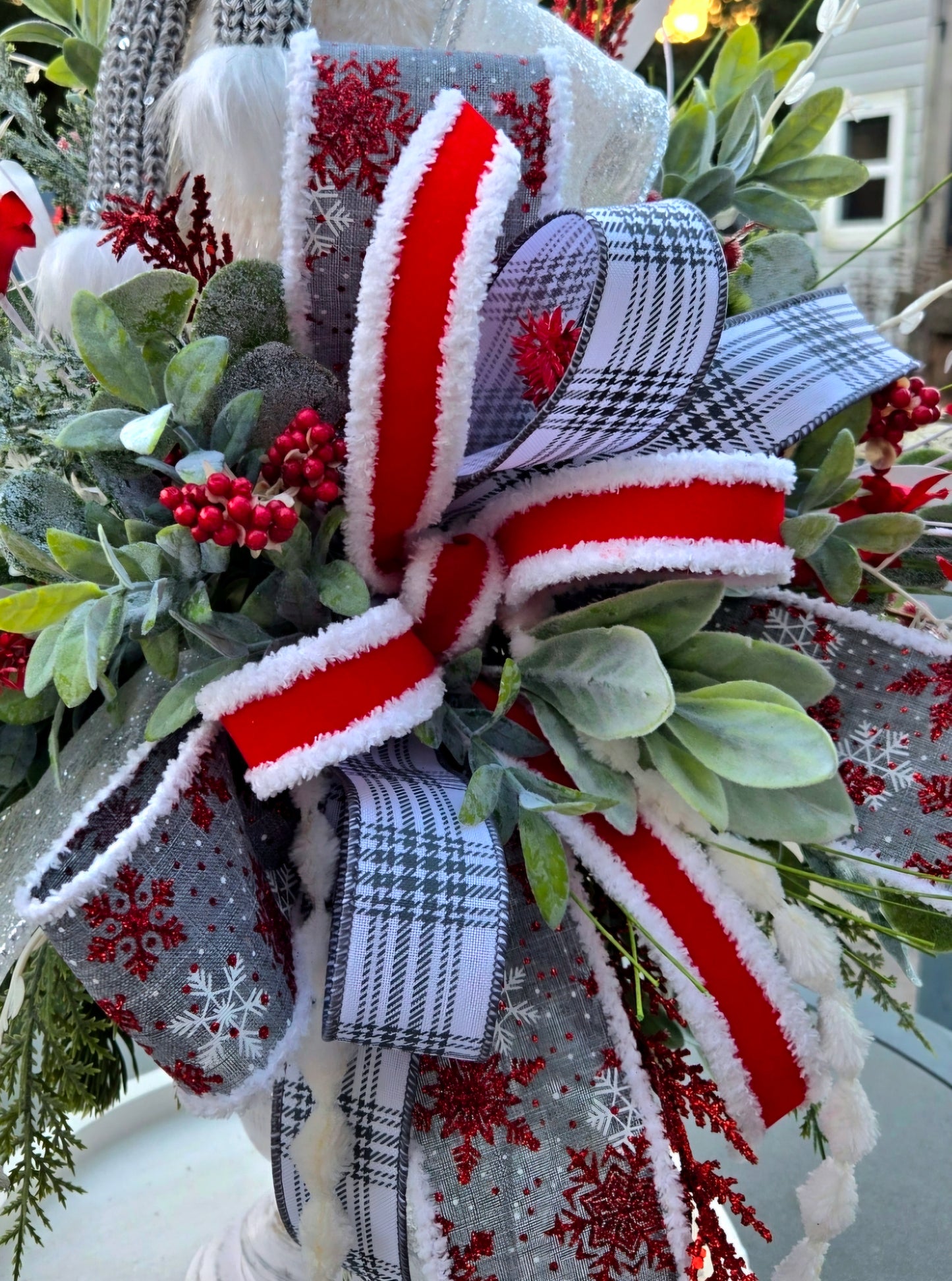 Winter Penguin Christmas Candlestick Centerpiece | Elegant Red, White & Silver Holiday Table Decor