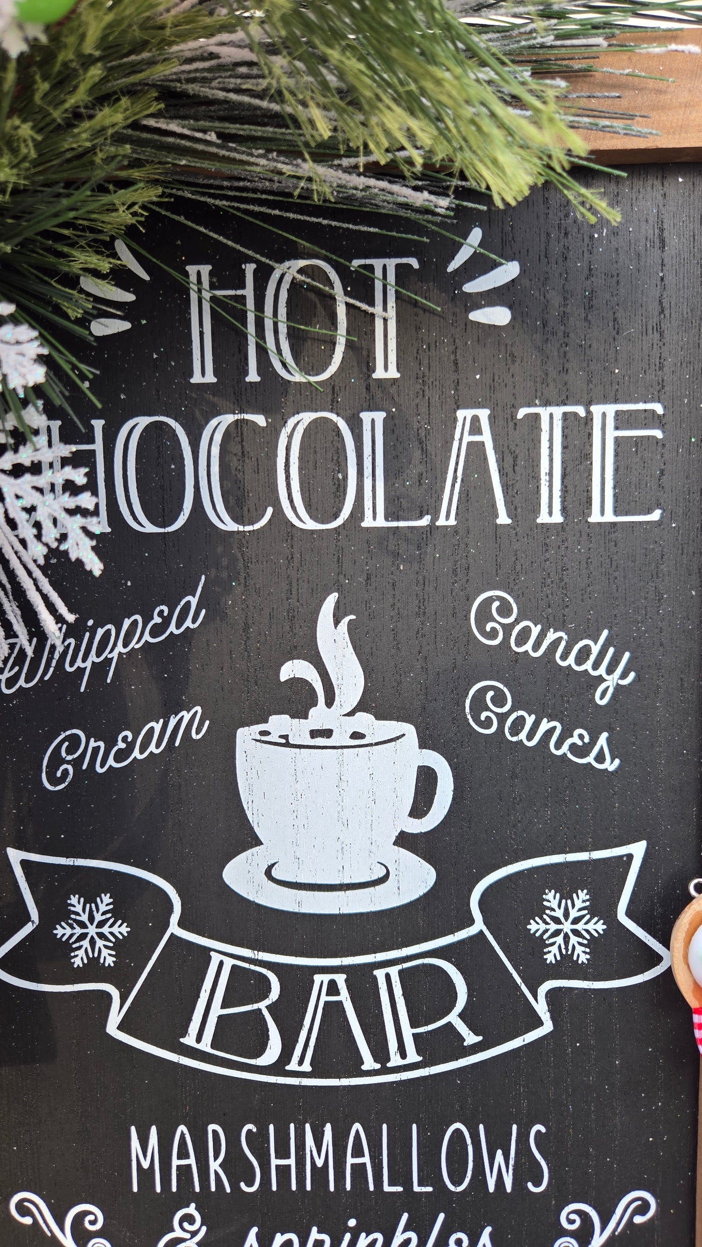 Christmas Hot Chocolate Bar Sign with Gingerbread Swag | Holiday Kitchen Counter & Table Décor