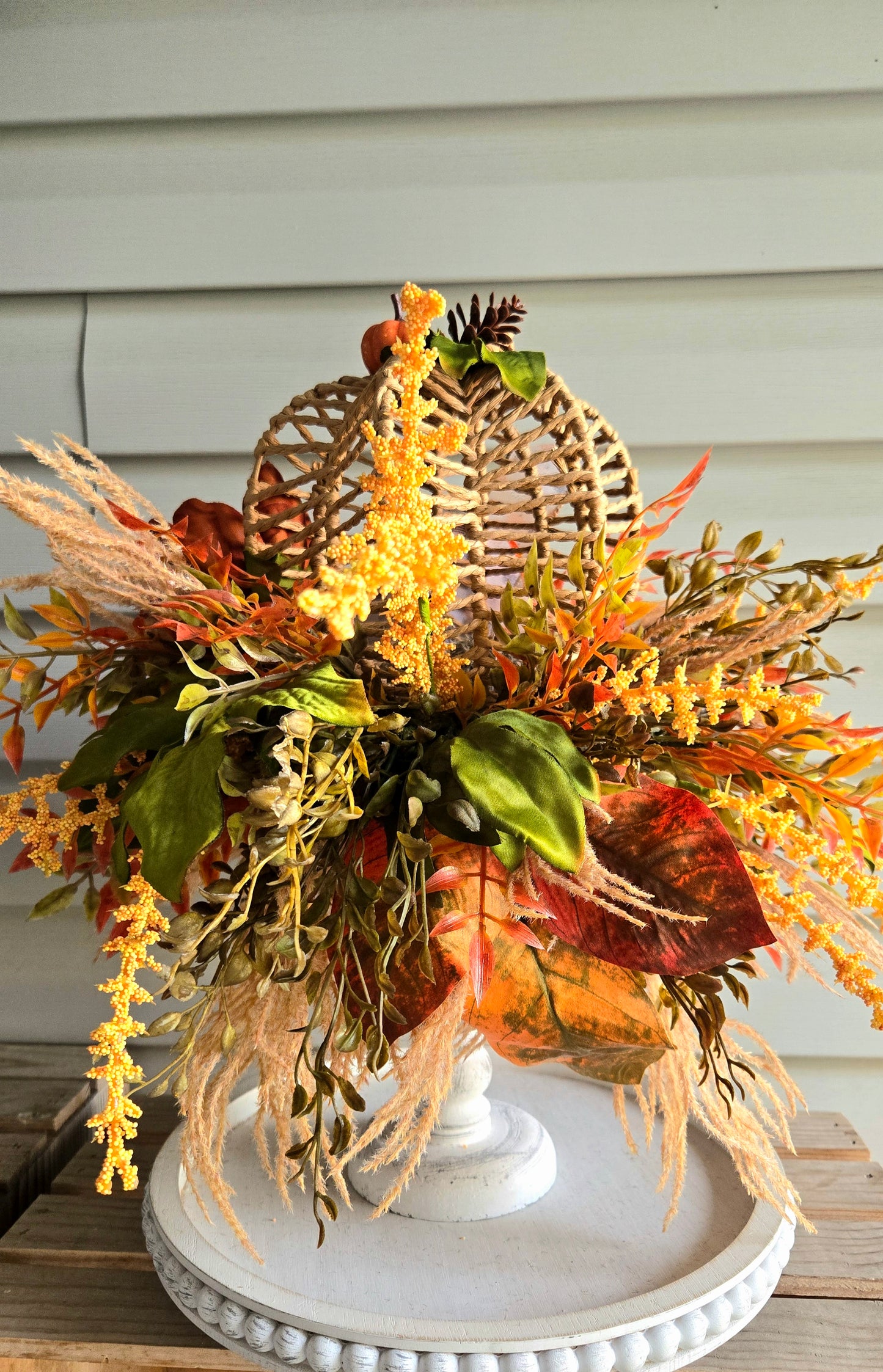 Fall Arrangement Pumpkin Candlestick – Rustic Autumn Farmhouse Table Centerpiece