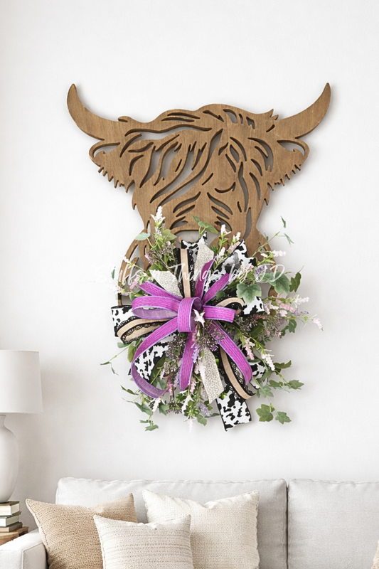 Highland Cow Wall Decor, Large Farmhouse Cow Door Hanger