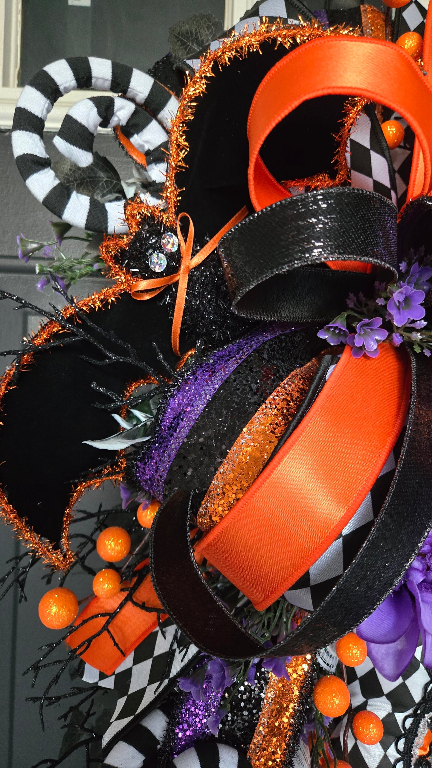 Witch Boot Halloween Swag – Black Orange Purple Front Door Wreath