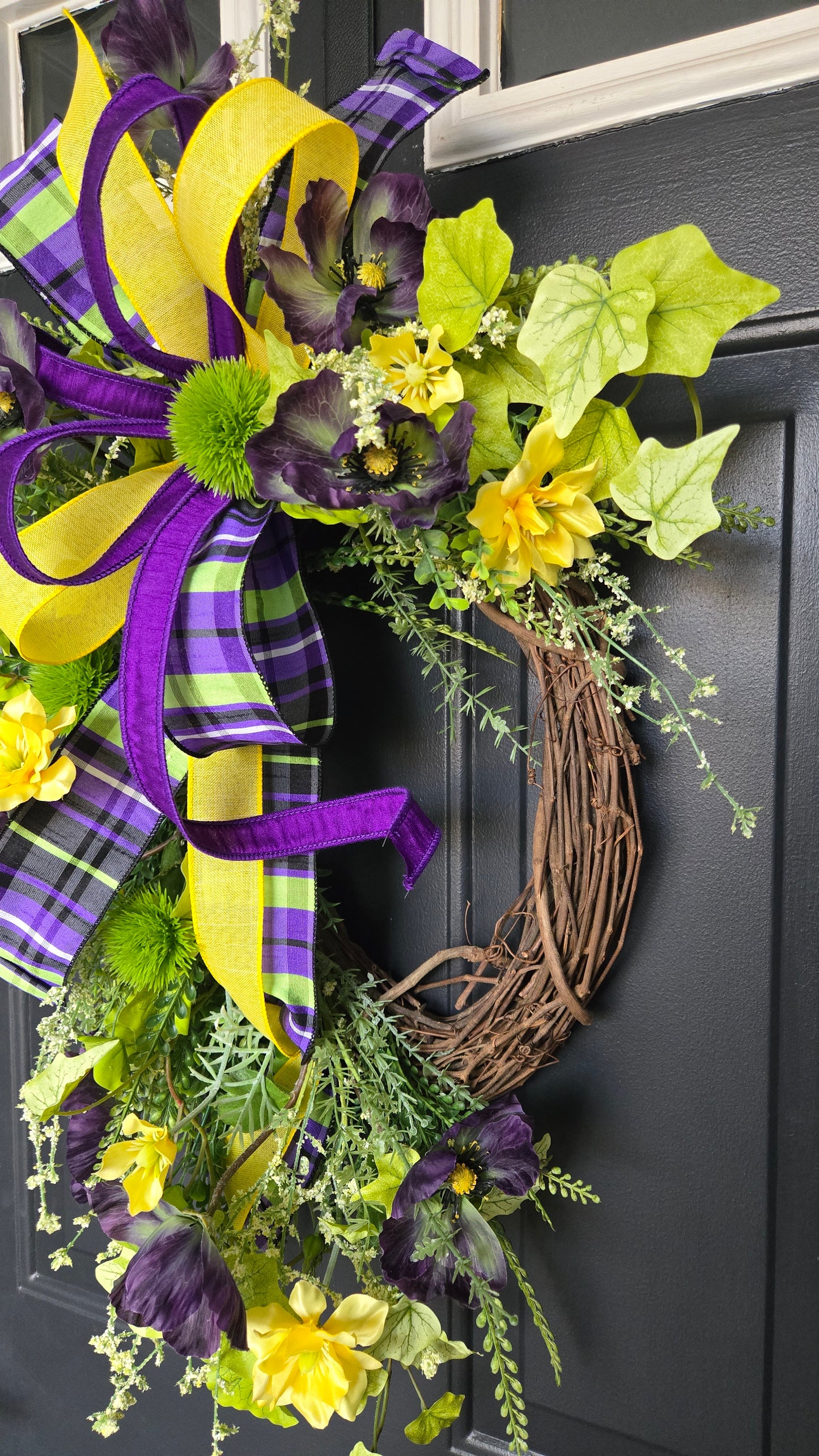 Bold Purple & Green Floral Wreath with Poppies and Cosmos – Spring & Summer Front Door Decor