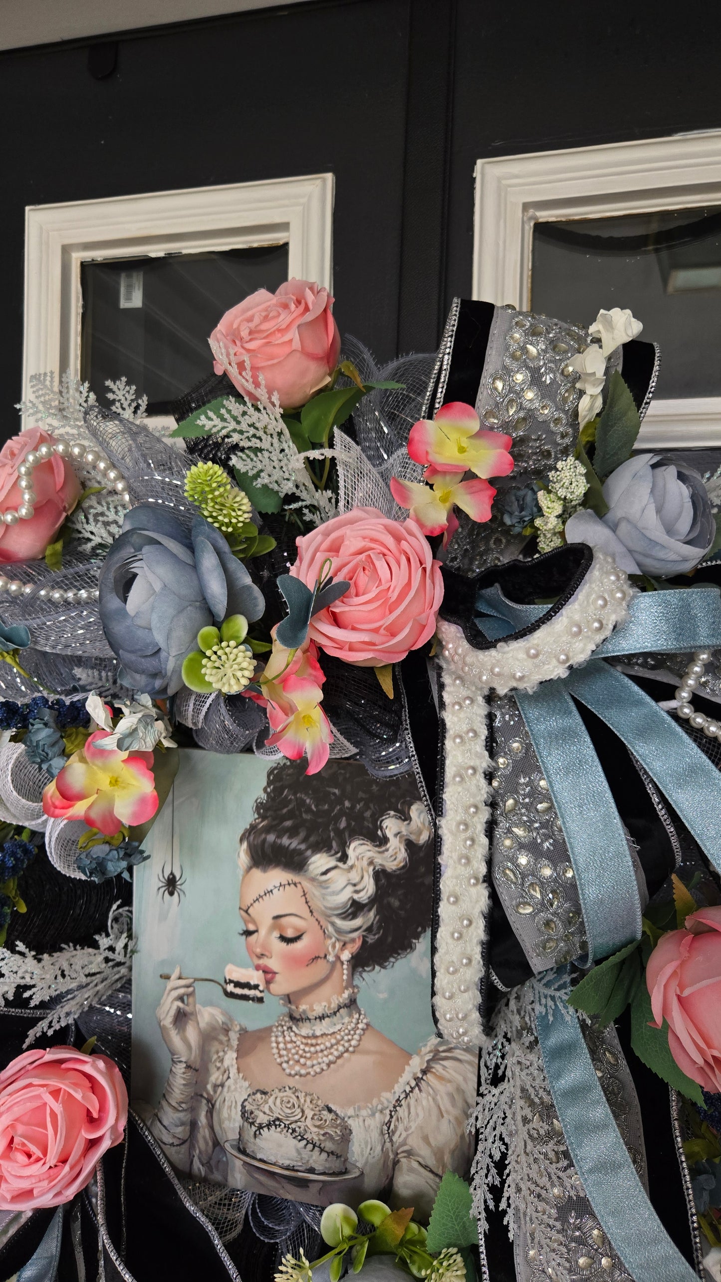 Bride of Frankenstein Halloween Wreath | Gothic Glam Front Door Decor
