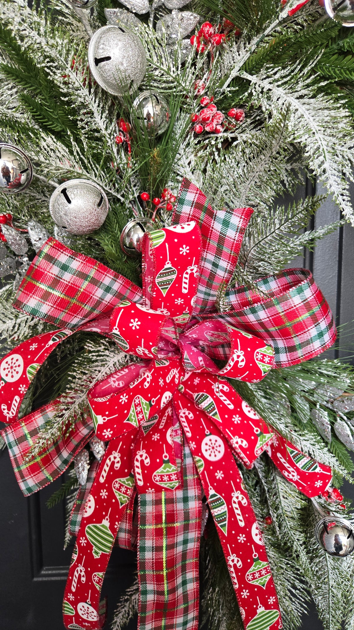 Frosted Christmas Grapevine Wreath, Traditional Winter Door Decor
