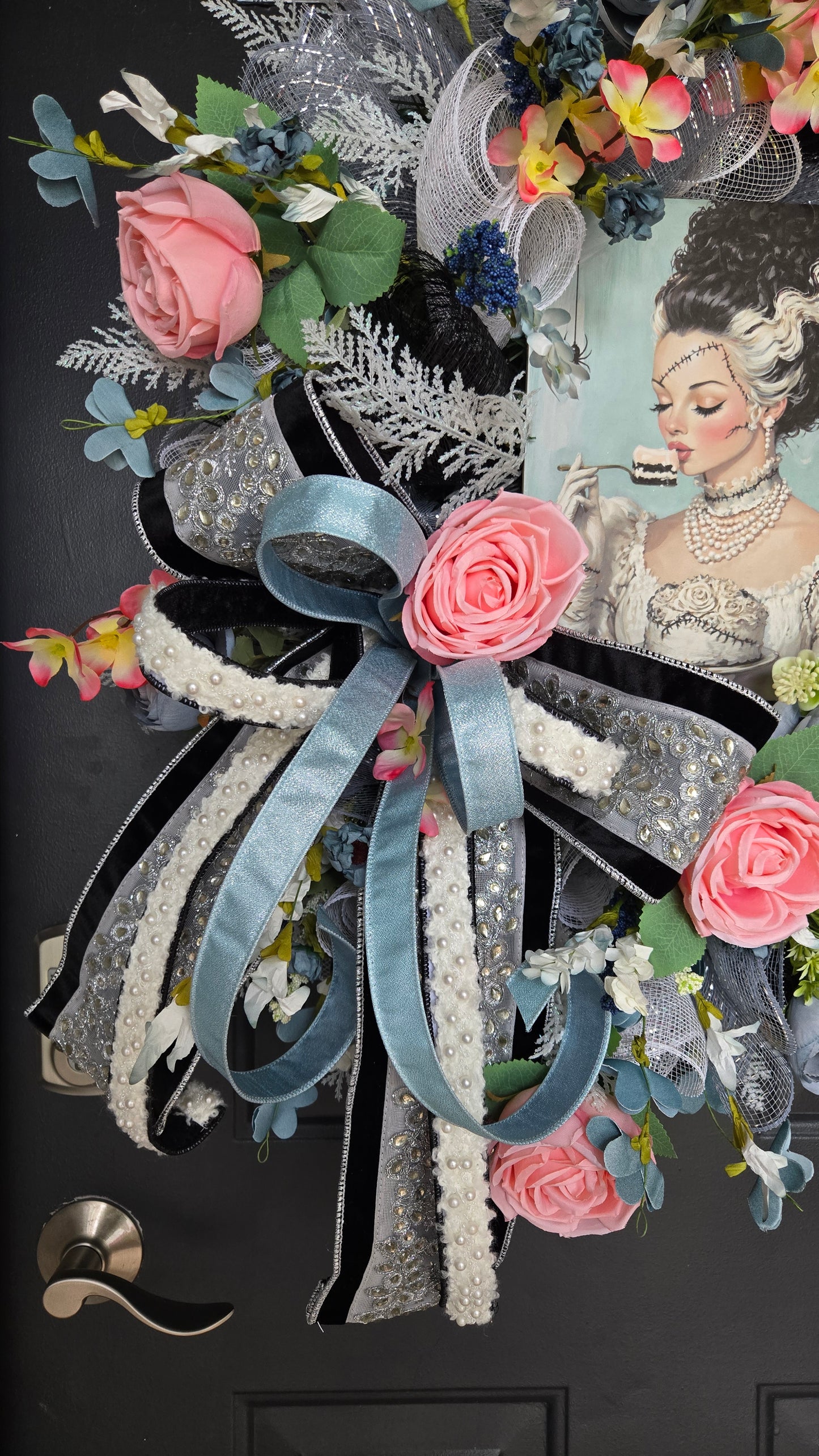Bride of Frankenstein Halloween Wreath | Gothic Glam Front Door Decor