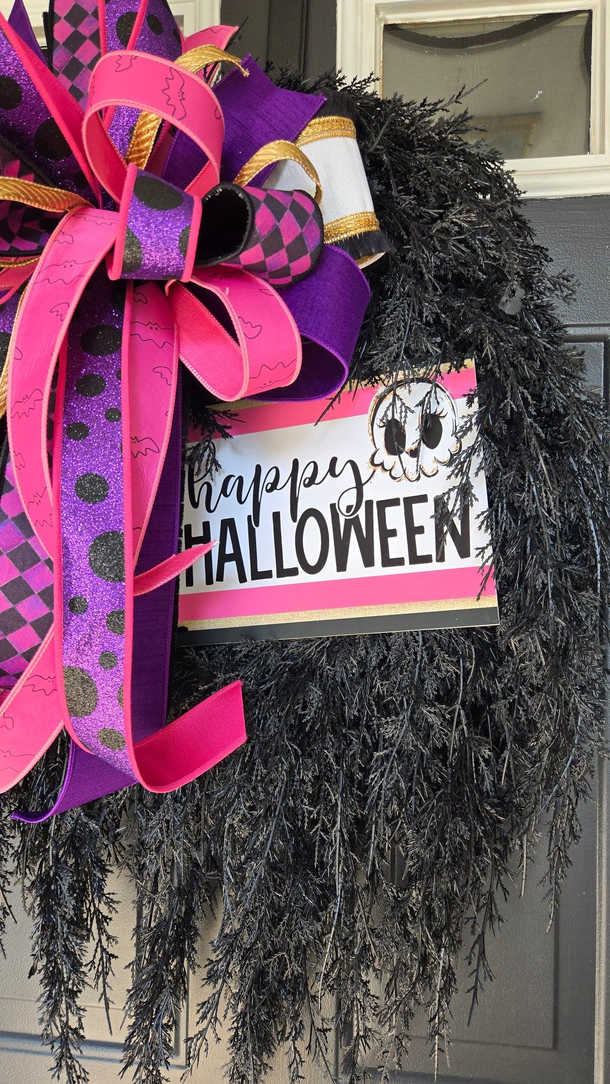 Pink & Purple Halloween Wreath | Glam Halloween Door Decor | Black Cedar Spooky Wreath