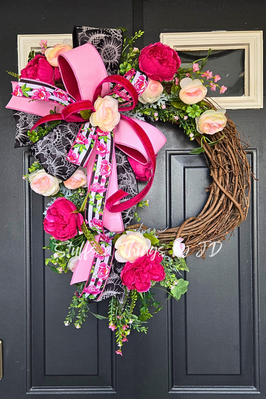 Pink Spring Peony Grapevine Wreath - Elegant Everyday Decor