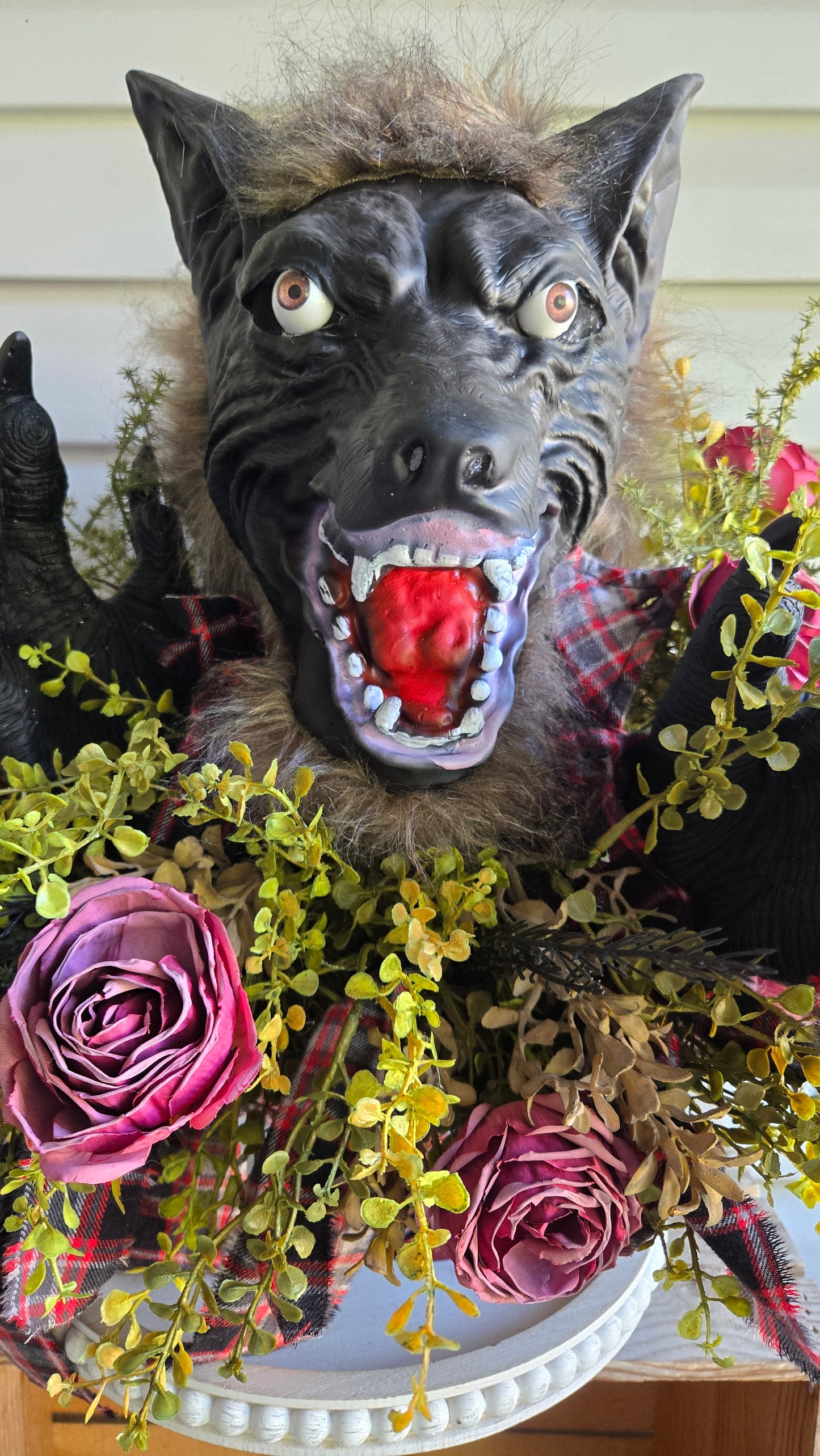 Romantic Gothic Werewolf Halloween Centerpiece | Animated Horror Floral Arrangement | One-of-a-Kind Decor