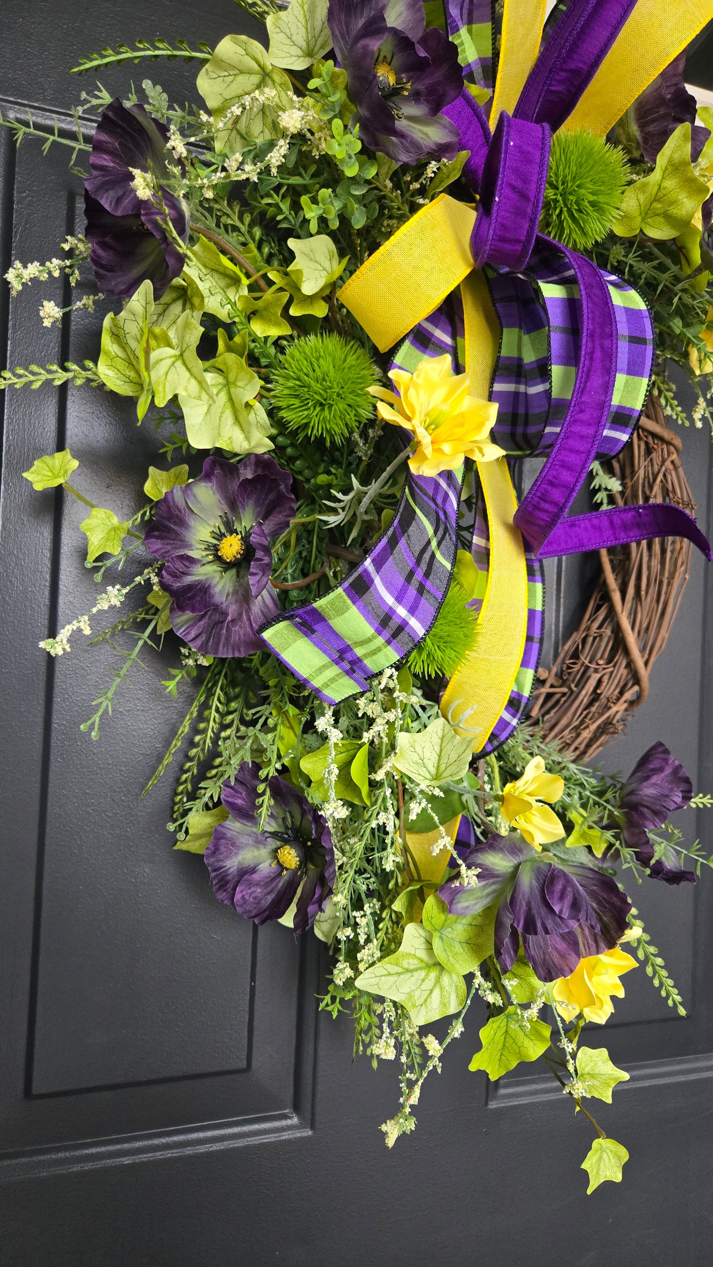 Bold Purple & Green Floral Wreath with Poppies and Cosmos – Spring & Summer Front Door Decor