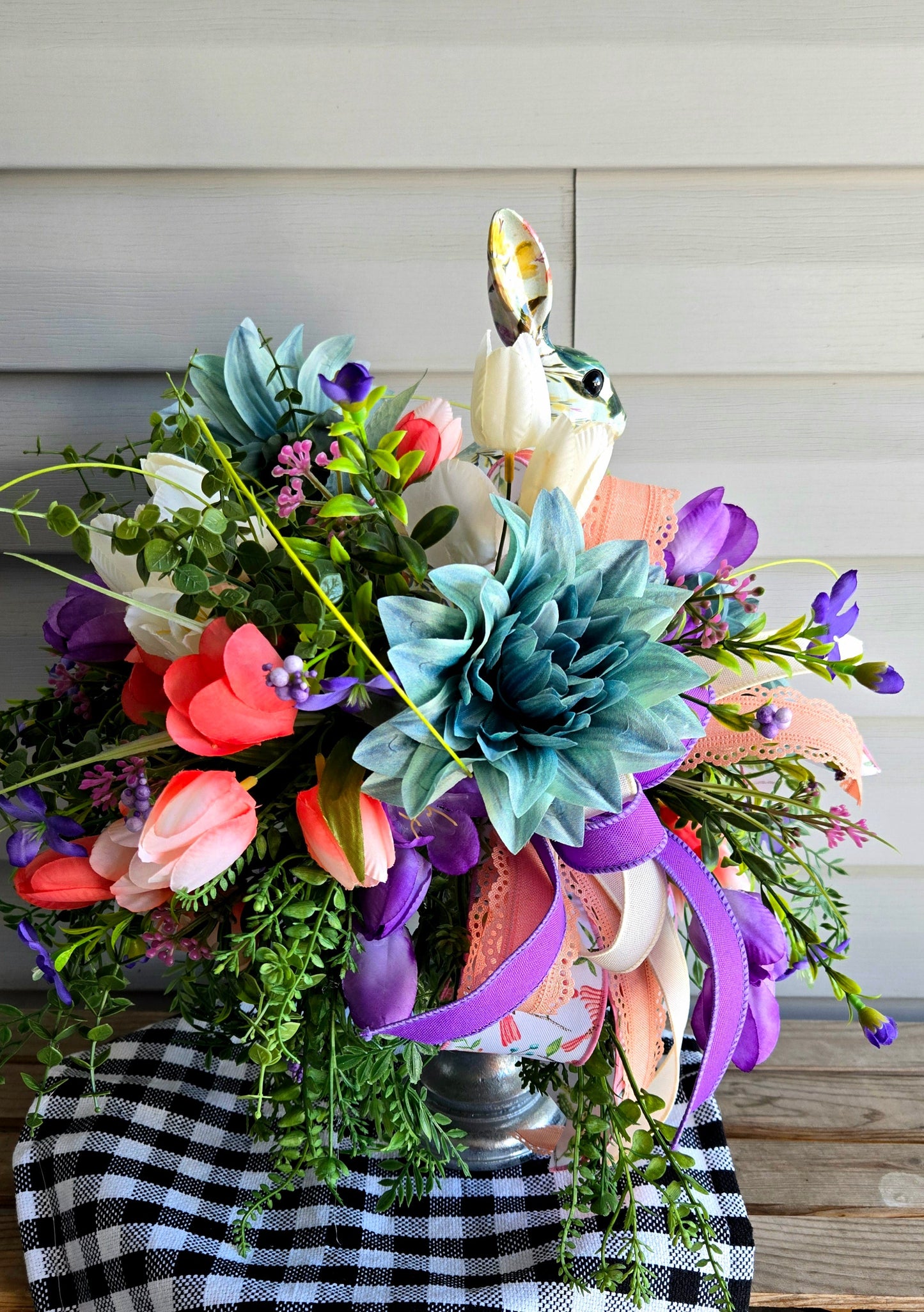 Easter Bunny Floral Candlestick Centerpiece Decoration Stuffs n Things by JD