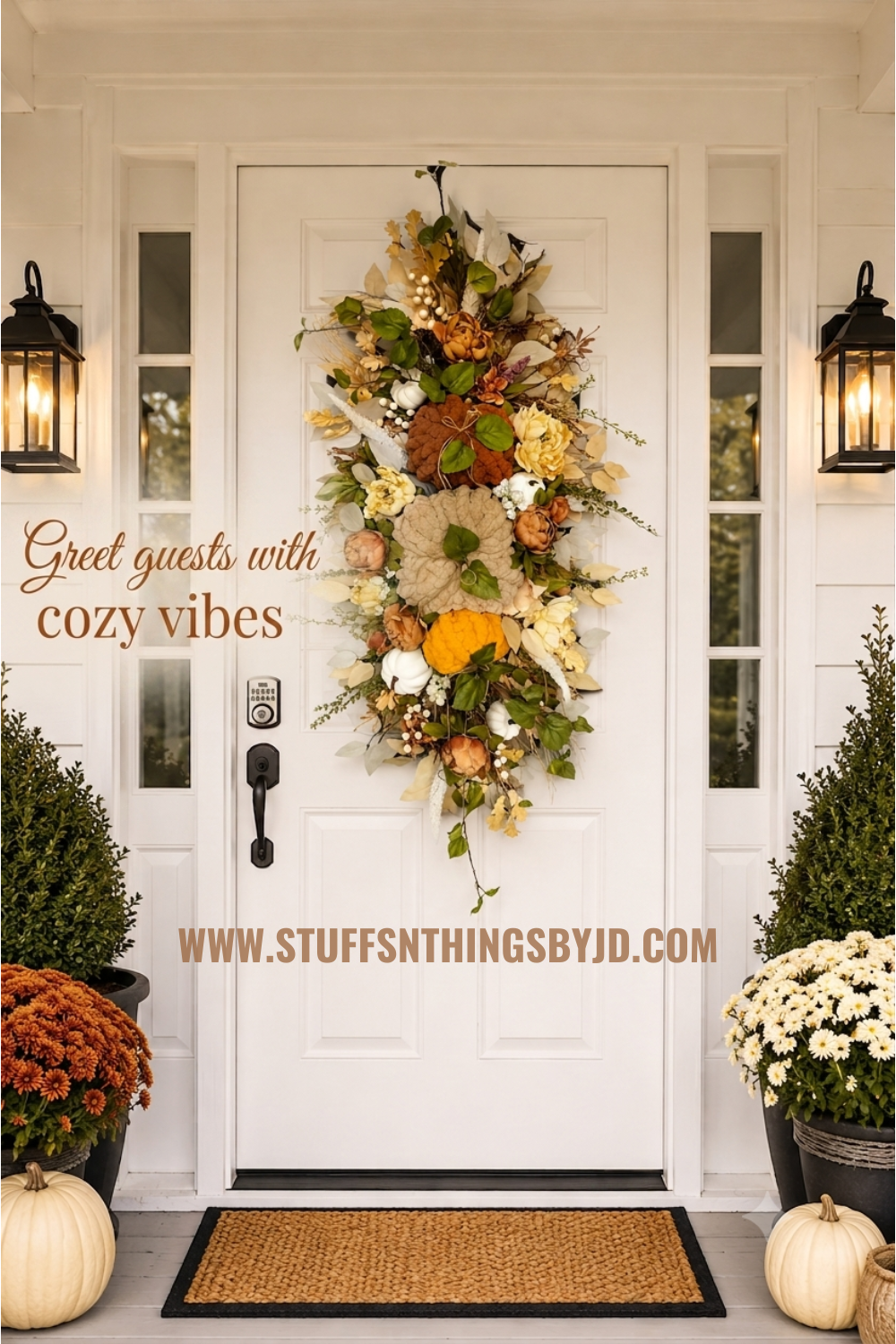 Fall Pumpkin Centerpiece or Door Swag – Rustic Harvest Décor with Handmade Knit Pumpkins