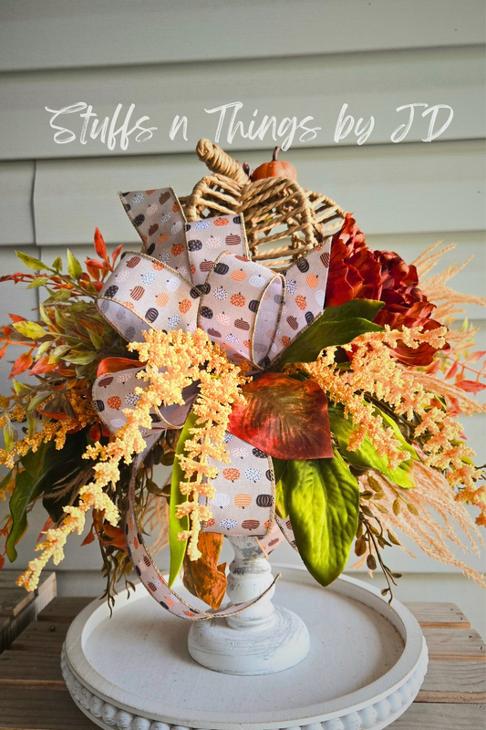 Fall Arrangement Pumpkin Candlestick – Rustic Autumn Farmhouse Table Centerpiece