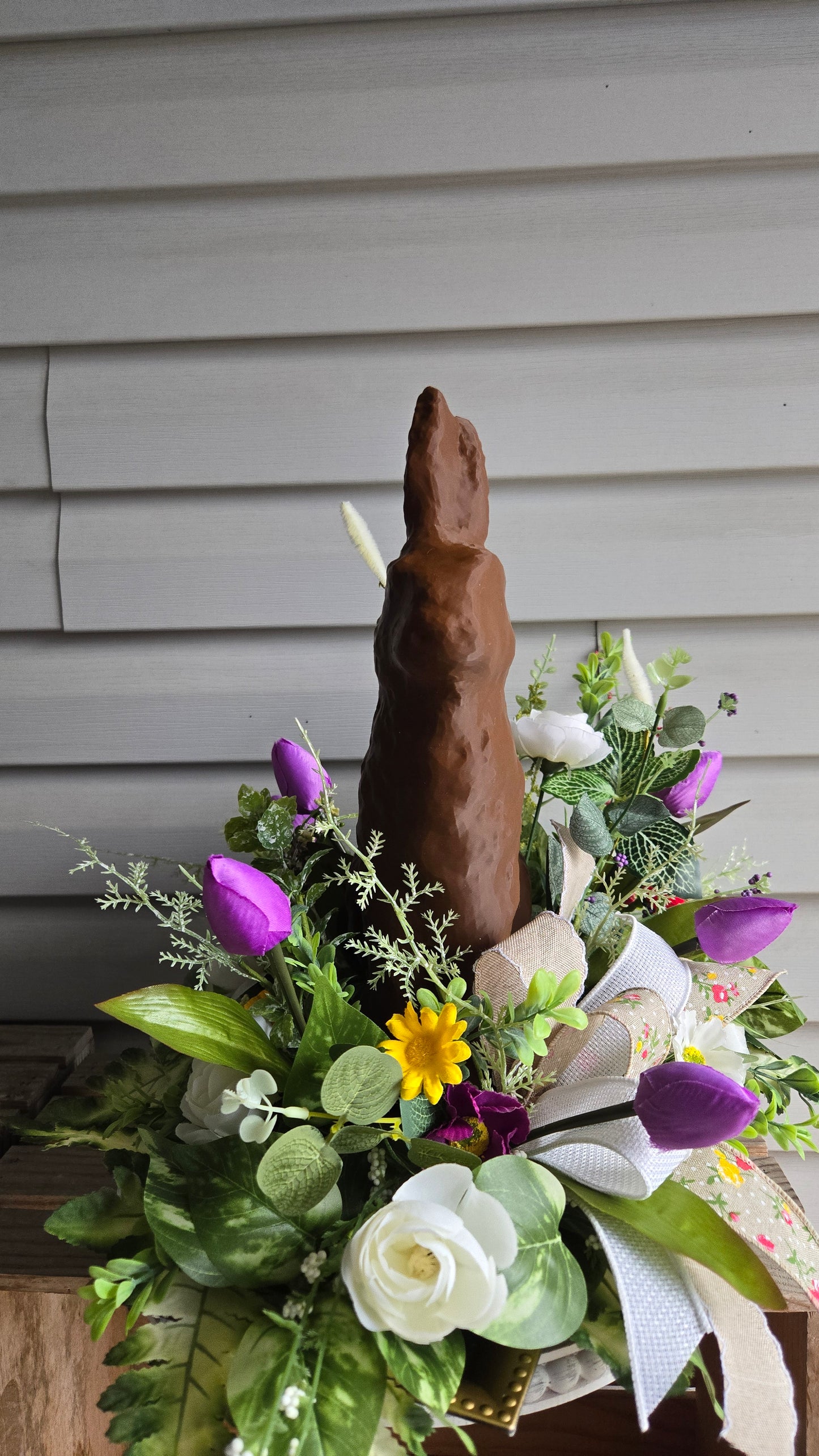 Easter Centerpiece with Faux Chocolate Bunny | Gold Tray Spring Arrangement