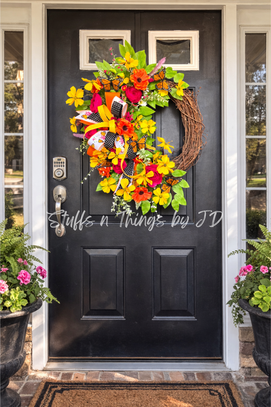 Monarch Butterfly Garden Grapevine Wreath