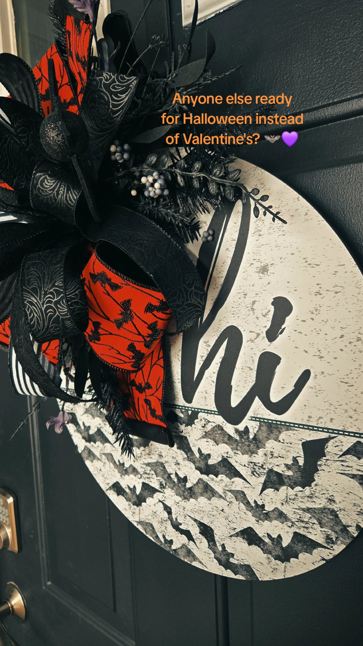 Halloween Bat Front Door Wood Sign