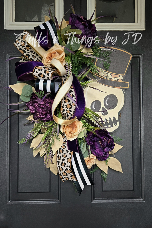 Chic Halloween Skull Wreath – Leopard & Velvet Door Décor