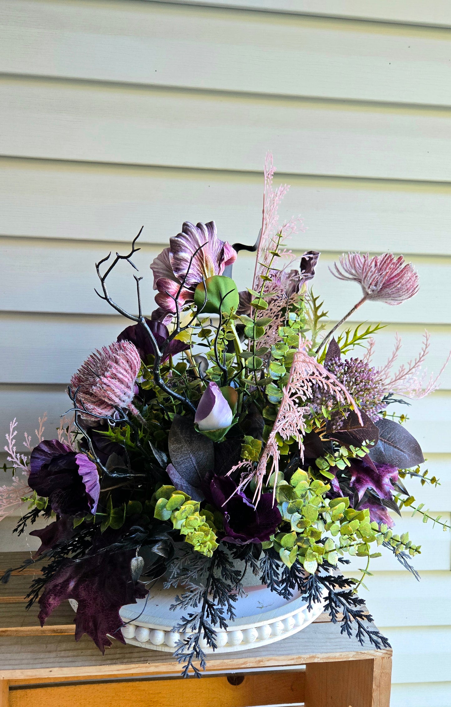 Midnight Vow Gothic Wedding Centerpiece | Moody Lavender & Black Floral Arrangement