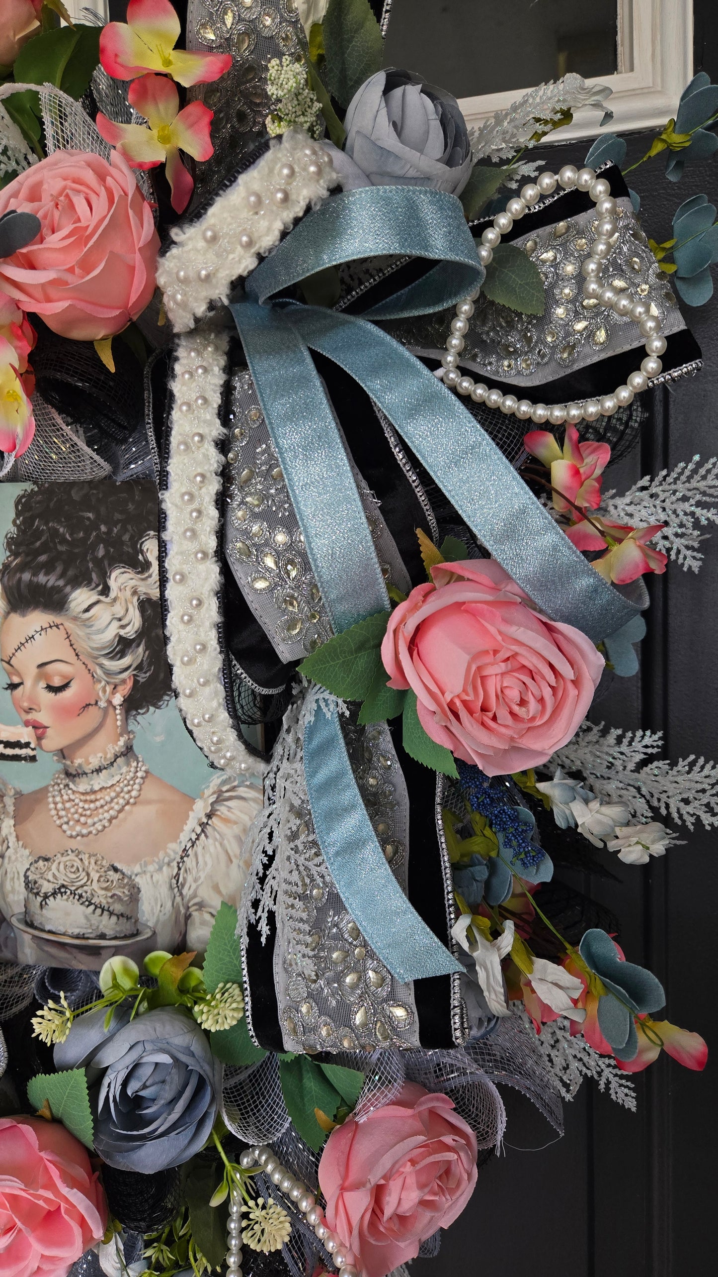 Bride of Frankenstein Halloween Wreath | Gothic Glam Front Door Decor