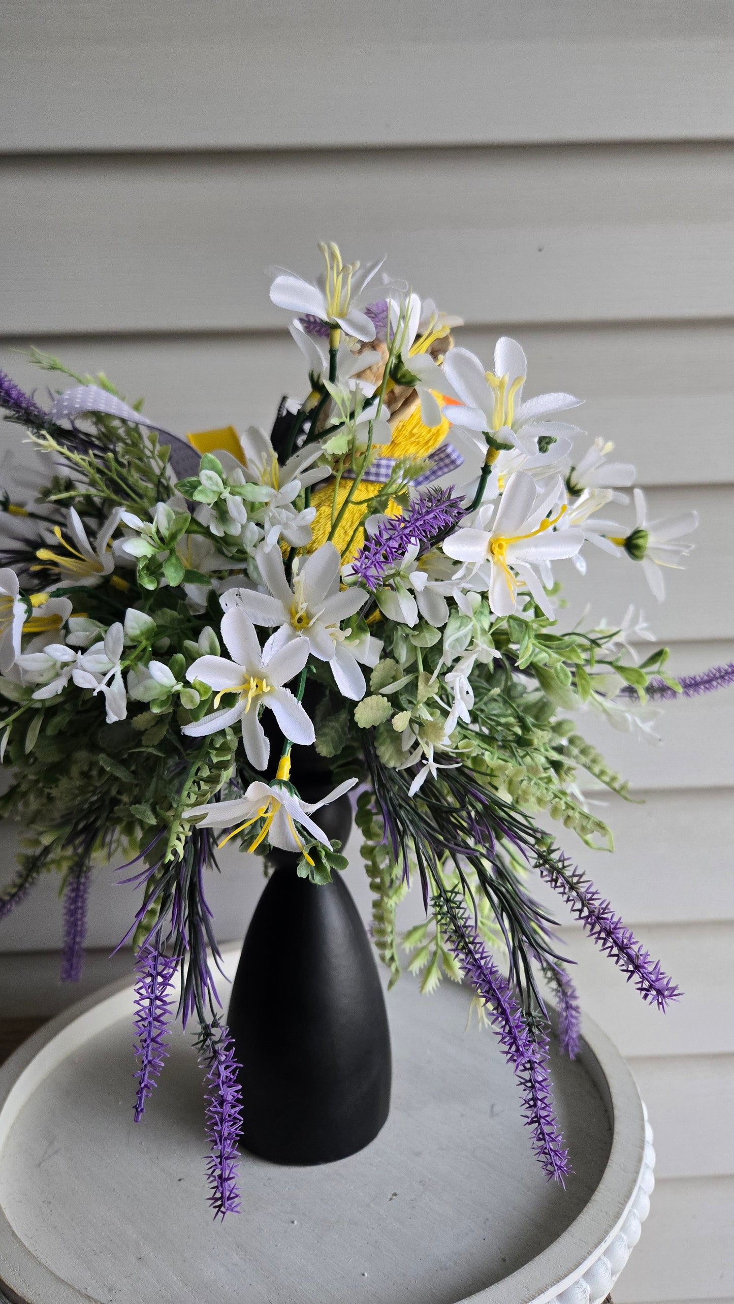 Easter Duck Candlestick Arrangement | Spring Floral Centerpiece with Duck Figurine, Farmhouse Easter Decor