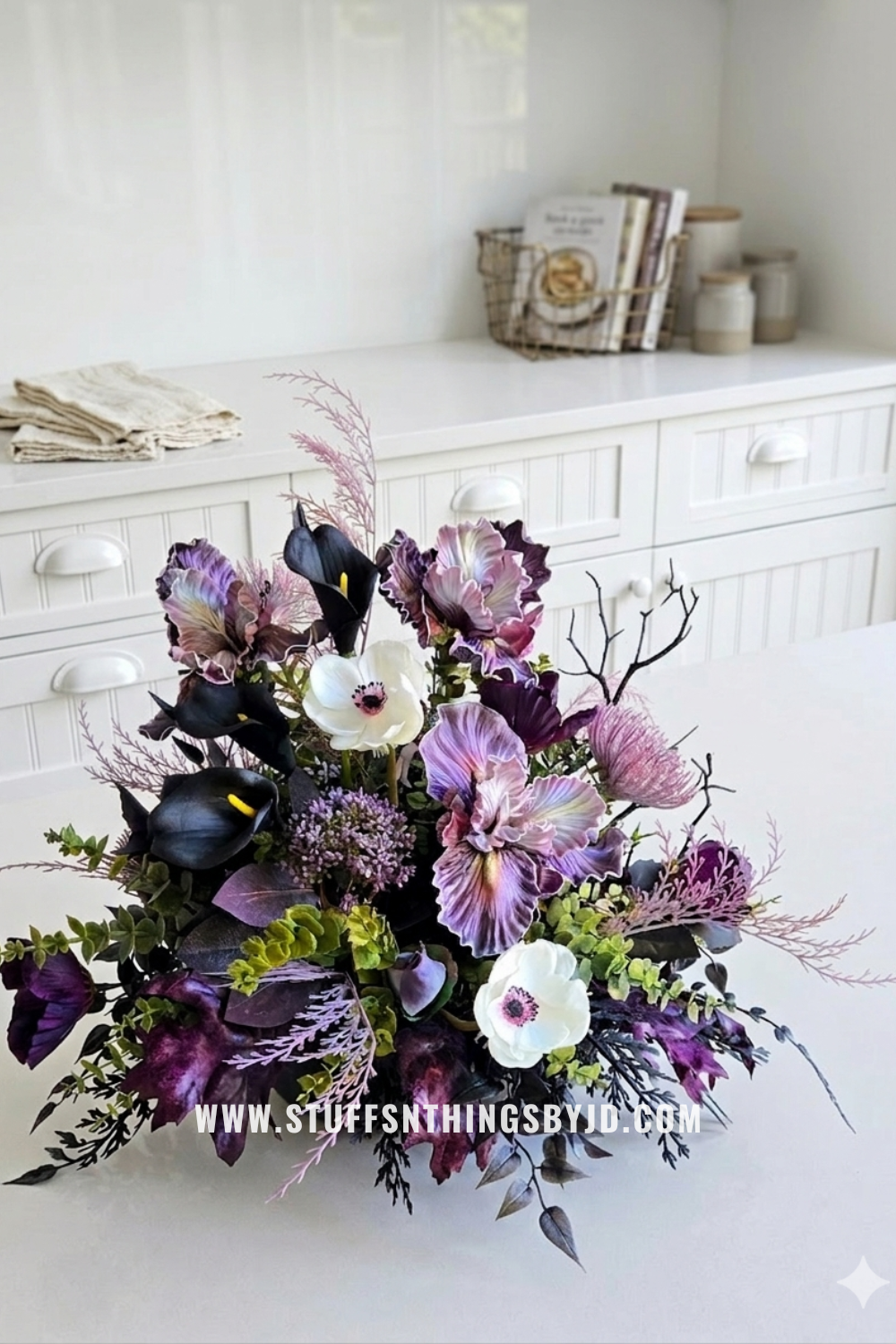 Midnight Vow Gothic Wedding Centerpiece | Moody Lavender & Black Floral Arrangement