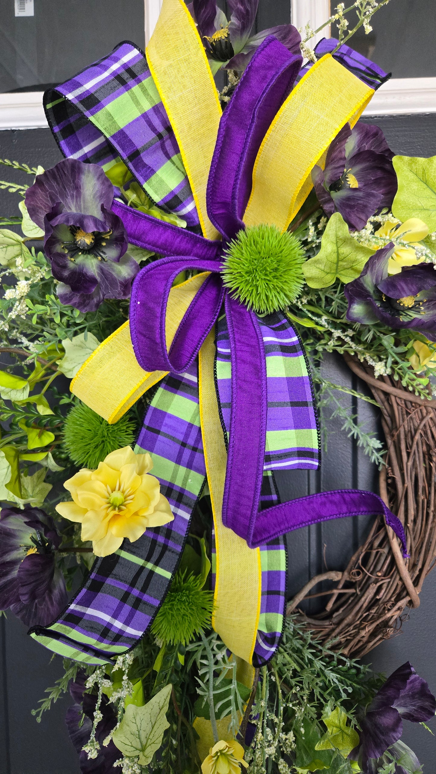 Bold Purple & Green Floral Wreath with Poppies and Cosmos – Spring & Summer Front Door Decor