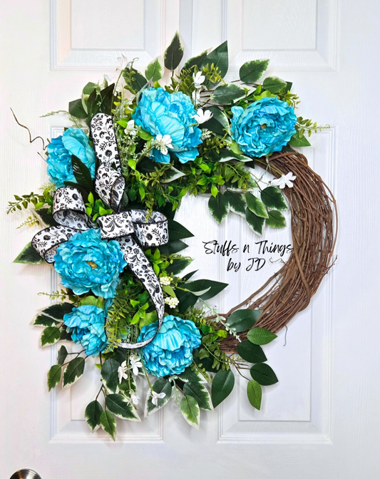 Peony Grapevine Wreath - Elegant Everyday Front Door Decor