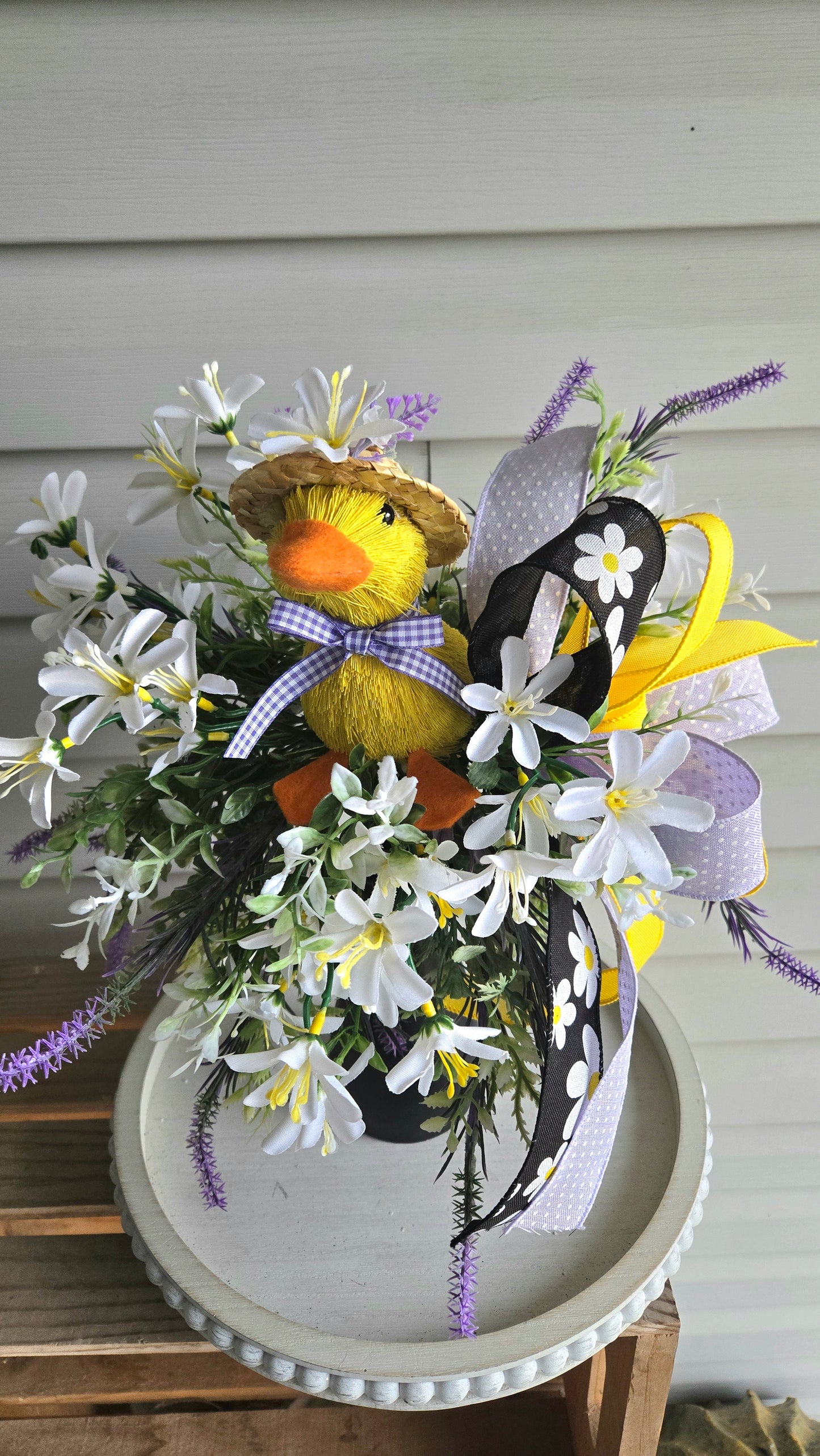 Easter Duck Candlestick Arrangement | Spring Floral Centerpiece with Duck Figurine, Farmhouse Easter Decor