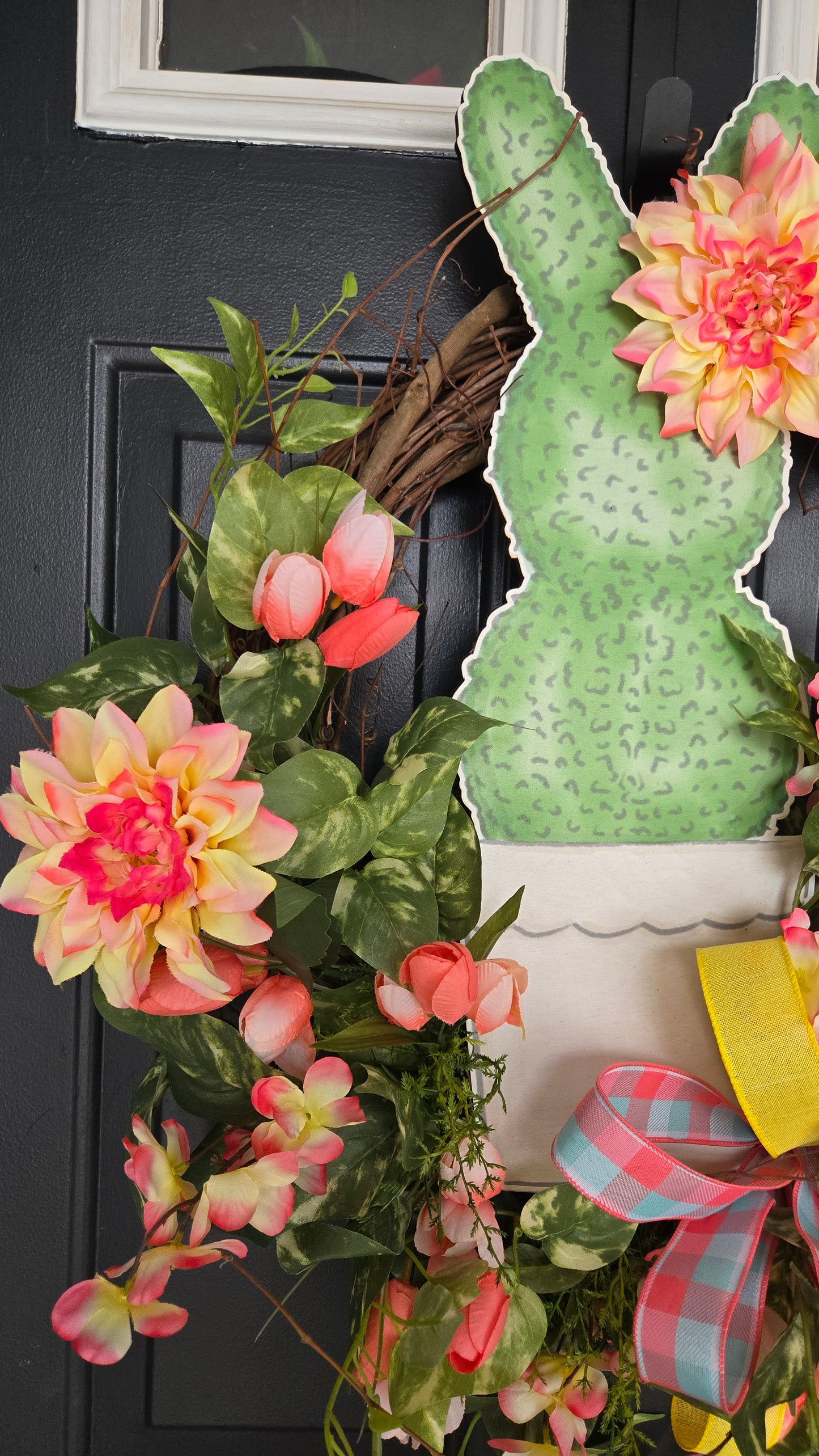 Easter Topiary Grapevine Wreath | Spring Bunny Door Wreath | Floral Easter Front Door Decor | Pastel Spring Wreath with Bow