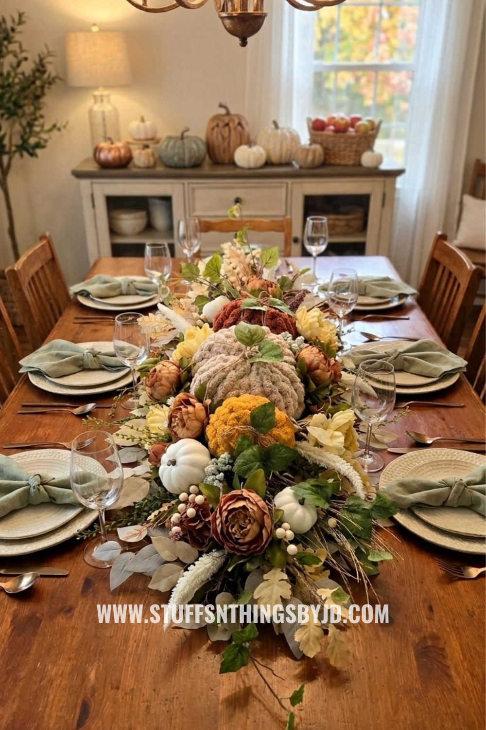 Fall Pumpkin Centerpiece or Door Swag – Rustic Harvest Décor with Handmade Knit Pumpkins