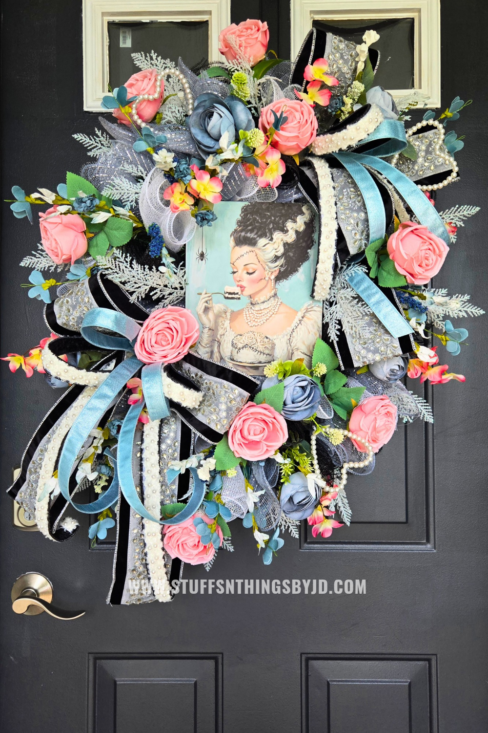 Bride of Frankenstein Halloween Wreath | Gothic Glam Front Door Decor