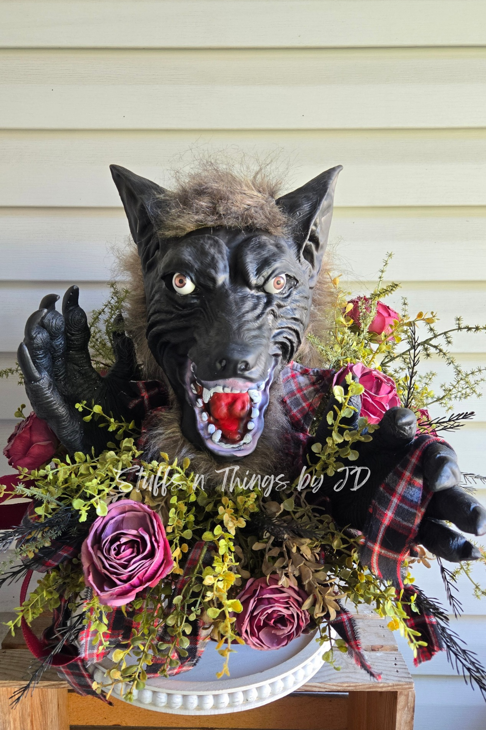 Romantic Gothic Werewolf Halloween Centerpiece | Animated Horror Floral Arrangement | One-of-a-Kind Decor