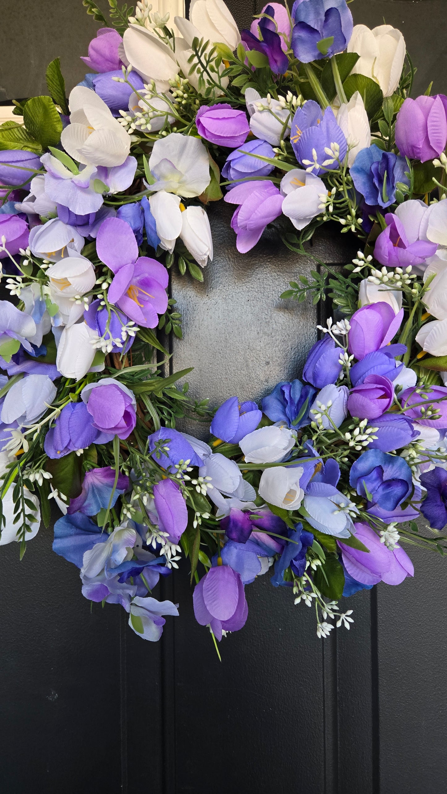 Purple Sweet Pea and Tulip Cottage Garden Wreath
