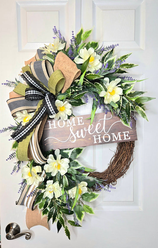 Everyday Magnolia & Lavender Home Sweet Home Grapevine Wreath
