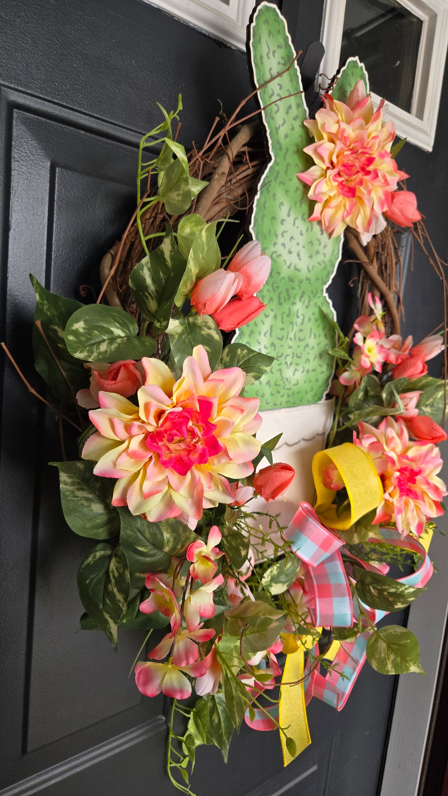 Easter Topiary Grapevine Wreath | Spring Bunny Door Wreath | Floral Easter Front Door Decor | Pastel Spring Wreath with Bow