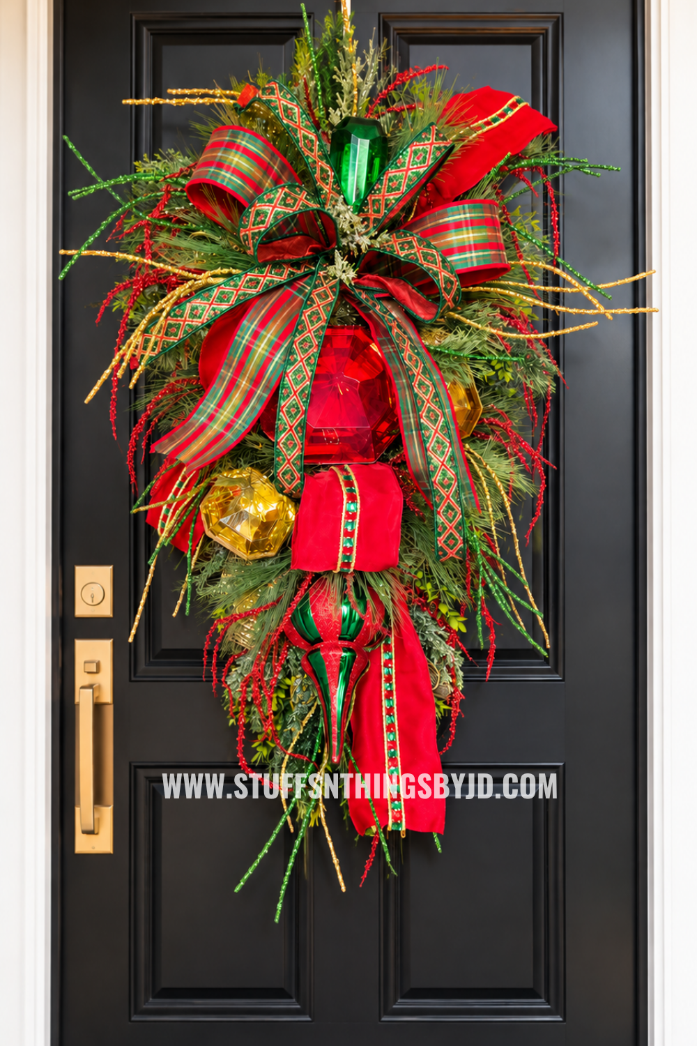 Christmas Jeweled Swag, Traditional Red, Green Gem Home Decor
