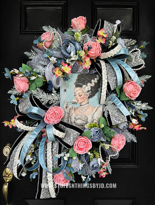 Bride of Frankenstein Halloween Wreath | Gothic Glam Front Door Decor