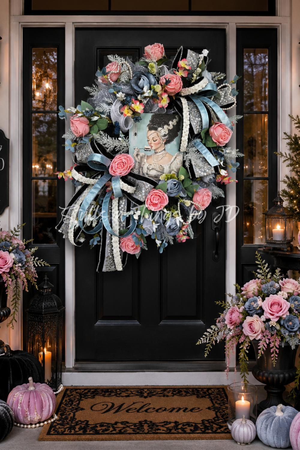 Bride of Frankenstein Halloween Wreath | Gothic Glam Front Door Decor