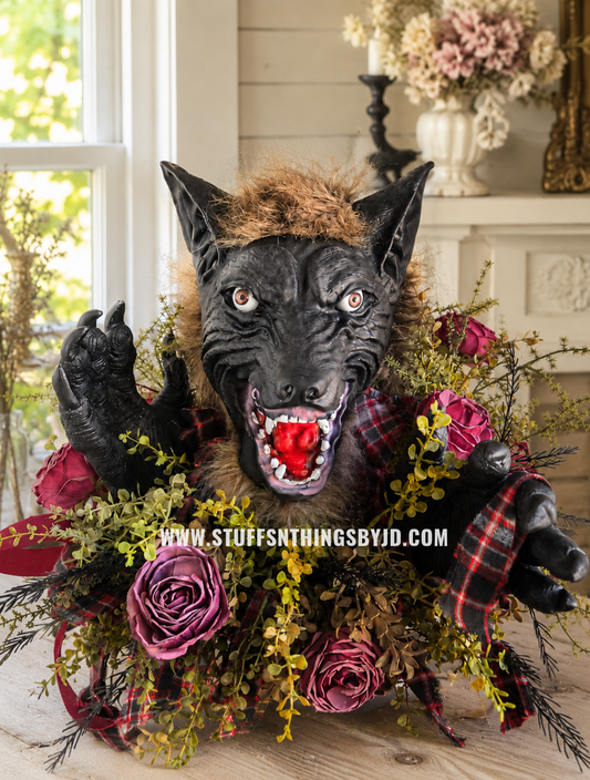 Romantic Gothic Werewolf Halloween Centerpiece | Animated Horror Floral Arrangement | One-of-a-Kind Decor