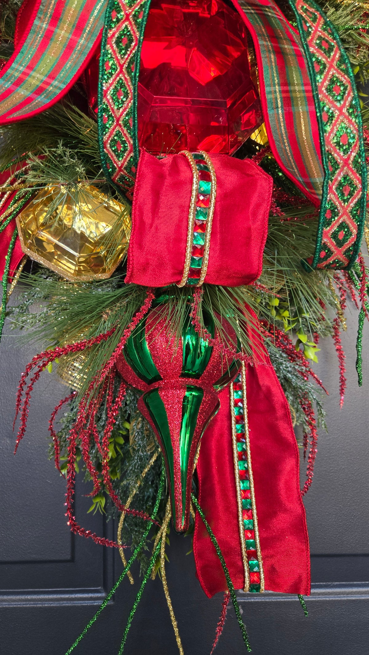 Christmas Jeweled Swag, Traditional Red, Green Gem Home Decor