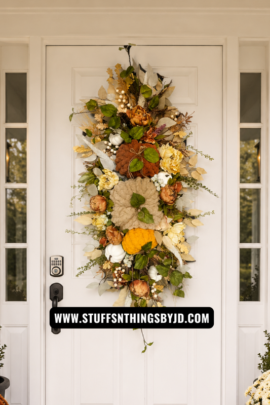 Fall Pumpkin Centerpiece or Door Swag – Rustic Harvest Décor with Handmade Knit Pumpkins