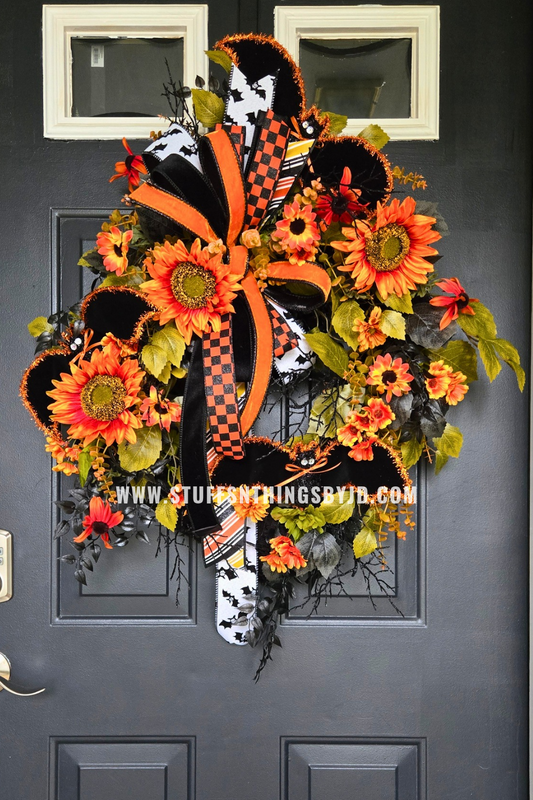 Sunflower & Bat Halloween Black Moss Wreath
