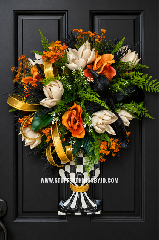 Raven's Autumn Elegance Topiary Urn Door/Wall Hanger