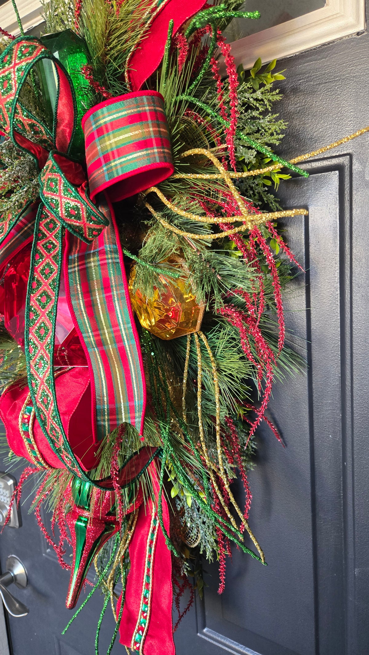 Christmas Jeweled Swag, Traditional Red, Green Gem Home Decor
