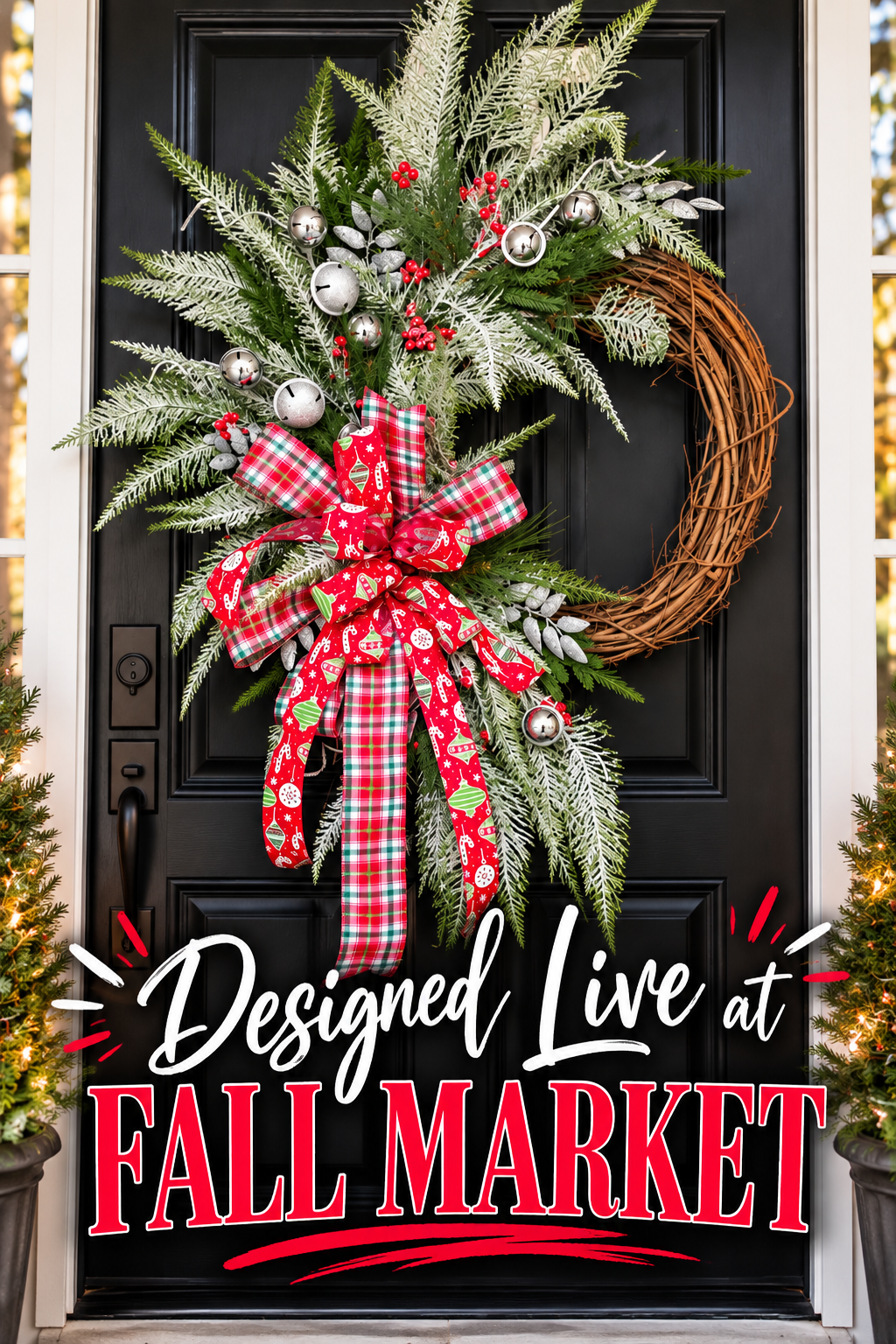 Frosted Christmas Grapevine Wreath, Traditional Winter Door Decor