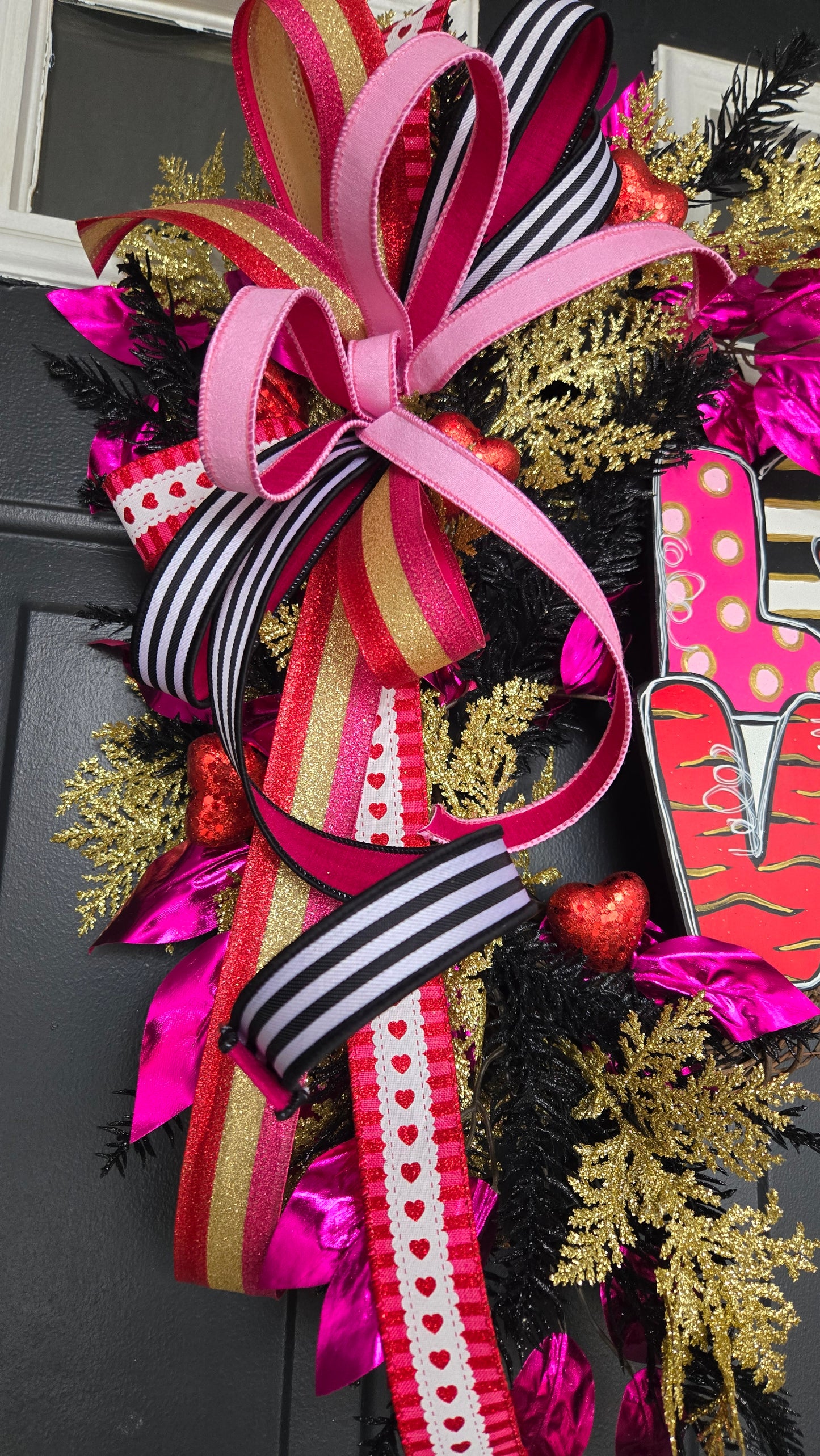 Glam Valentine's Wreath - Pink Red & Gold Valentine Door Decor with LOVE Sign
