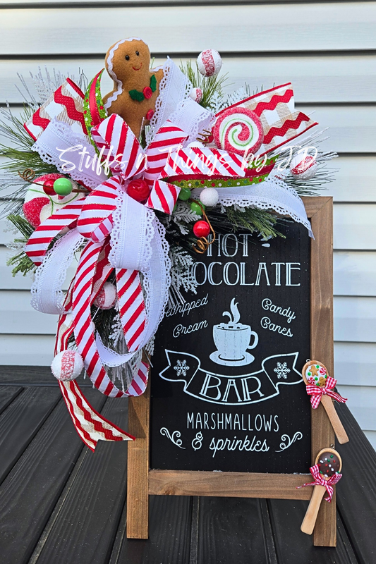 Christmas Hot Chocolate Bar Sign with Gingerbread Swag | Holiday Kitchen Counter & Table Décor