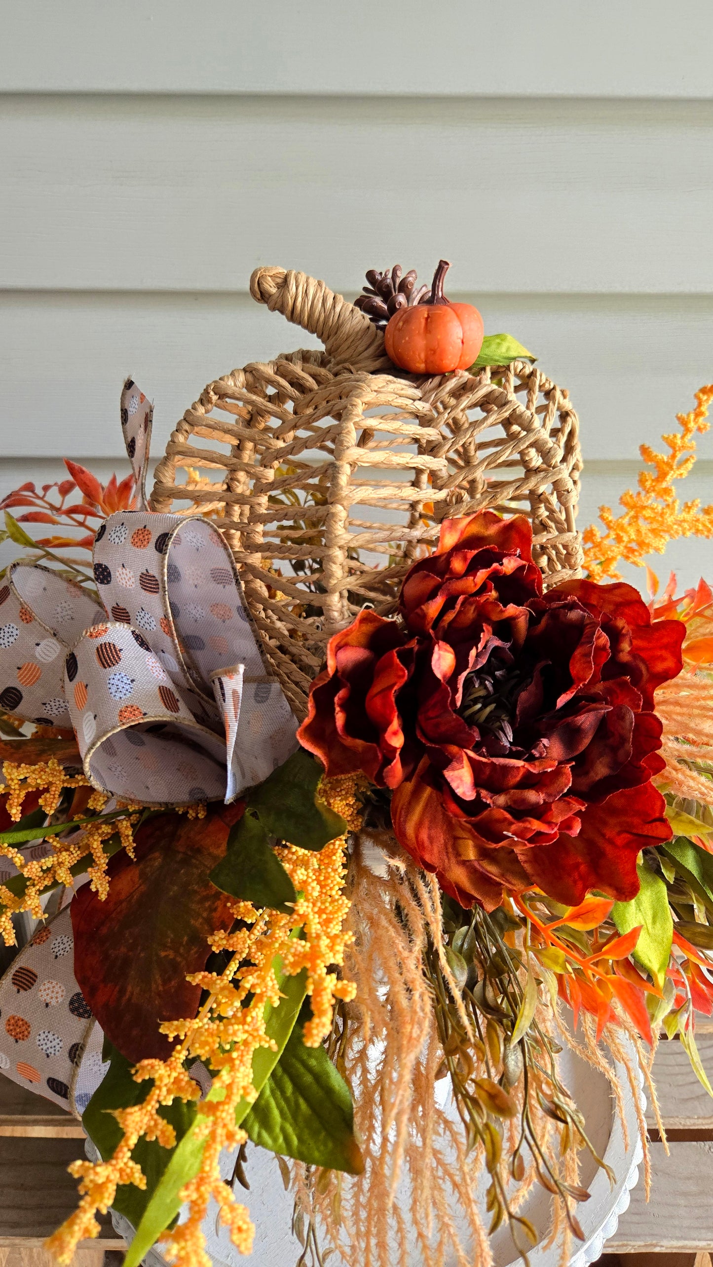 Fall Arrangement Pumpkin Candlestick – Rustic Autumn Farmhouse Table Centerpiece