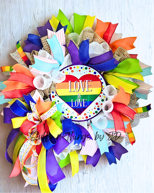 Pride Wreath - Rainbow LGBTQIA+ Love is Love Rainbow Door Wreath