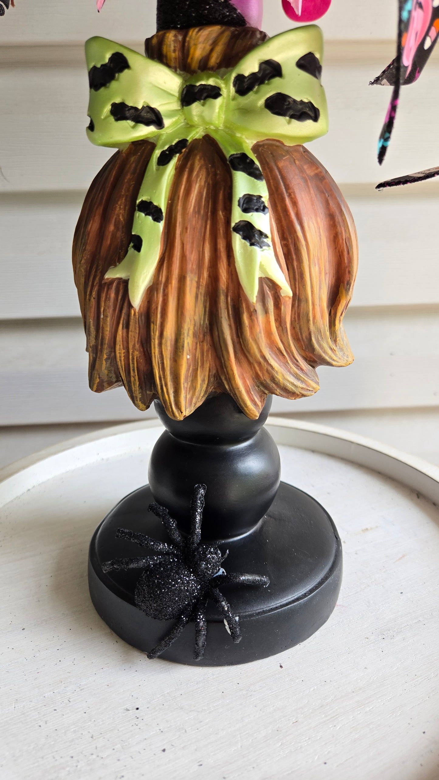 Halloween Witches Broom Skull Centerpiece | Colorful Witch Hat Table Decor | One-of-a-Kind Spooky Arrangement